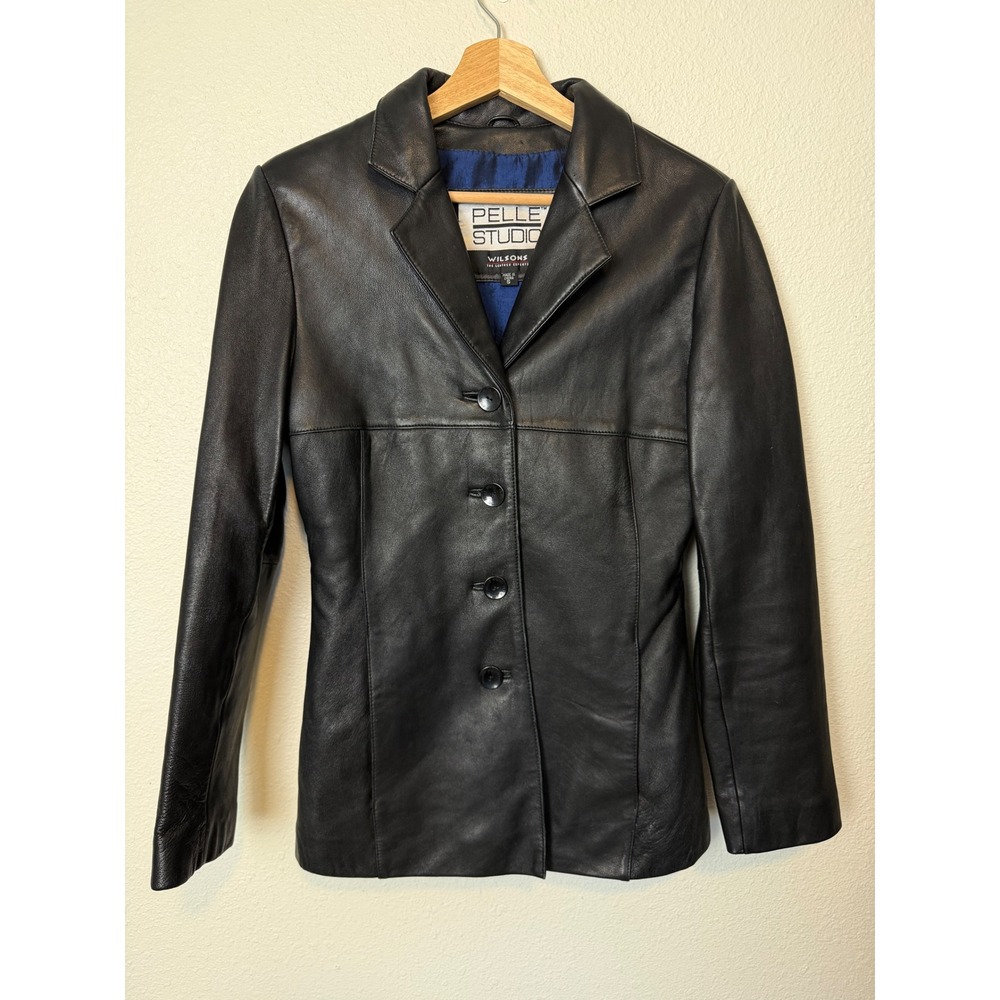 Pelle Studio Wilsons Leather Jacket Black Button Blazer Women Small RN69426